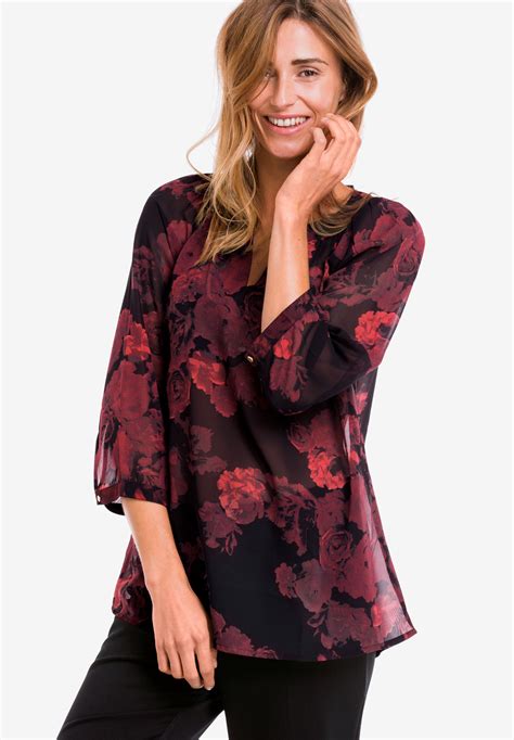 Sheer Print Blouse By Ellos® Plus Size Shirts And Blouses Fullbeauty