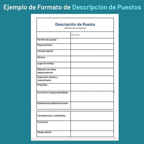 Formato de Descripción de Puestos de Trabajo con Ejemplo