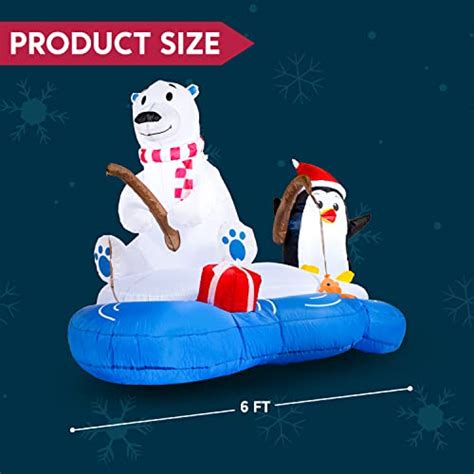 Joiedomi Ft Long Christmas Inflatable Polar Bear Fishing With Penguin