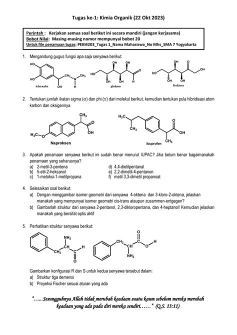 Tugas 1 Kimia Organik 22 Okt 2023 Tugas Ke 1 Kimia Organik 22