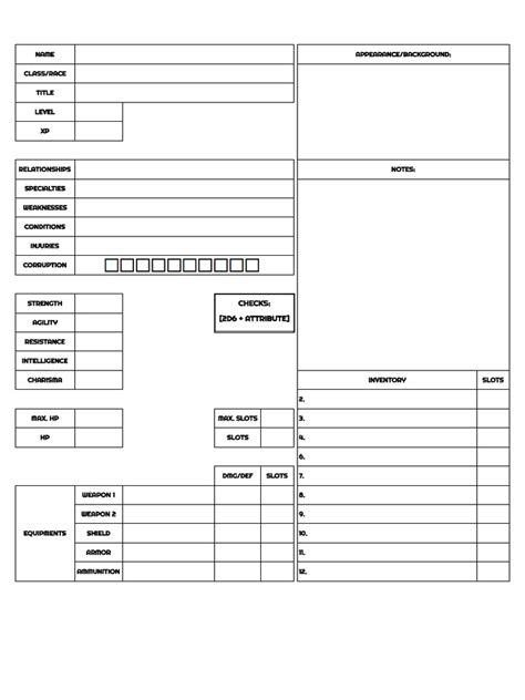 character sheet print  history