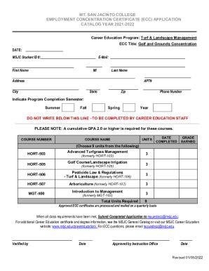 Fillable Online Msjc Ecc Application Turf Golf And Grounds