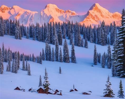 Premium Photo | Sunset in the snowy mountains