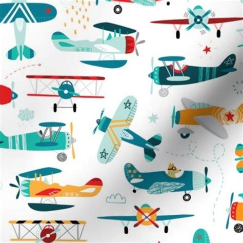 Airplanes Pattern Small Scale Fabric Spoonflower Airplane Fabric