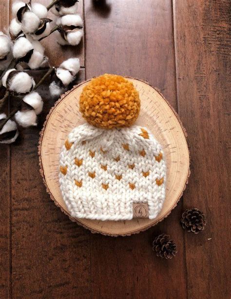 Newborn Custom Color Knit Hatbig Pom Pom Baby Hatnewborn Etsy Pom