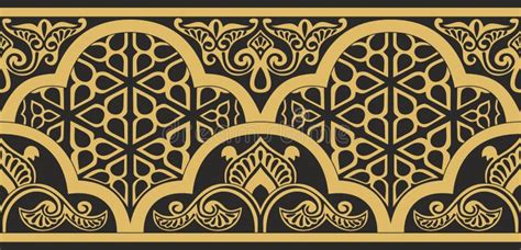 Vector Golden Seamless Oriental National Ornament Endless Ethnic