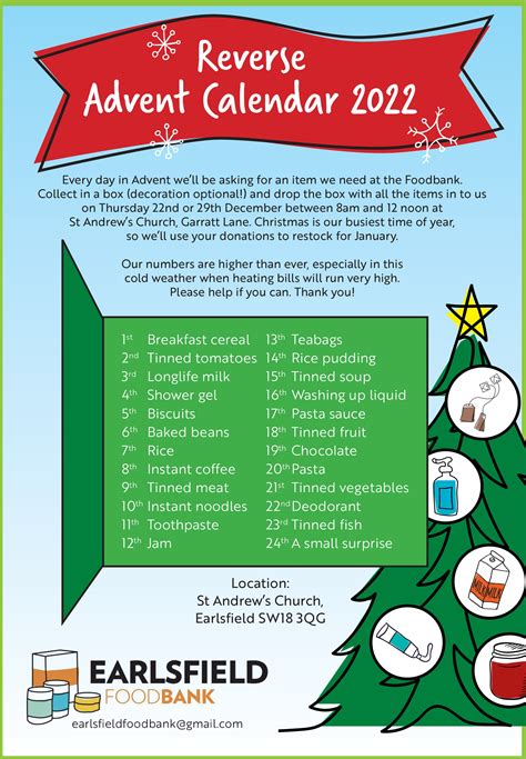 Reverse Advent Calendar 2022 — Earlsfield Foodbank