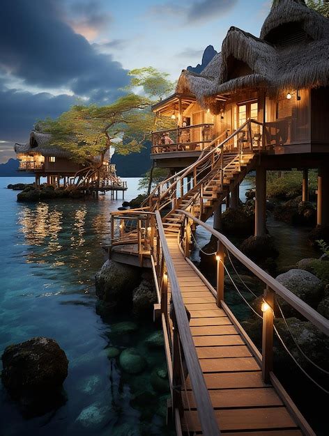 Premium AI Image | Bora_Bora_Island_over_water_villas