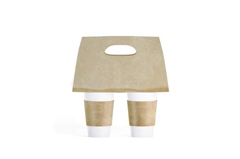 Blank Two White Coffee Cups Craft Carrier Holder Mockup Stock