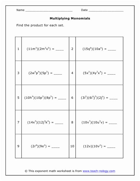 50 Multiplying Monomials Worksheet Answers