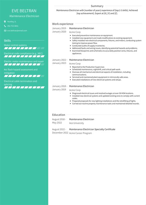 Maintenance Electrician Resume Examples And Templates