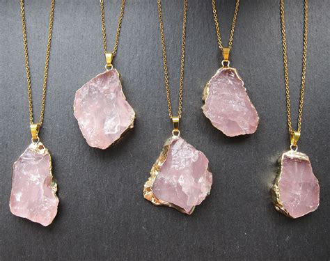 Raw Rose Quartz Necklace Rose Quartz Pendant Rough Rose Quartz Etsy