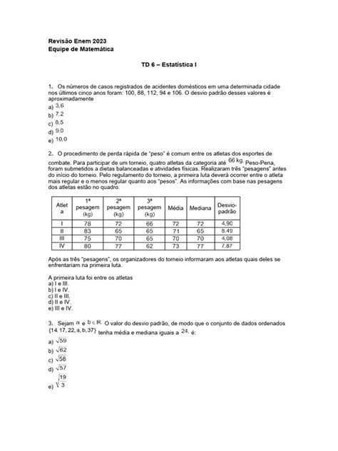 Questões Enem Estatística