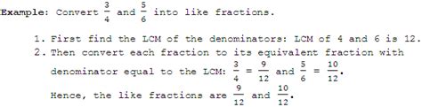 Converting Unlike Fractions To Like Fractions