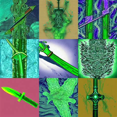 An Intricate Green Sword Underwater Digital Painting Stable