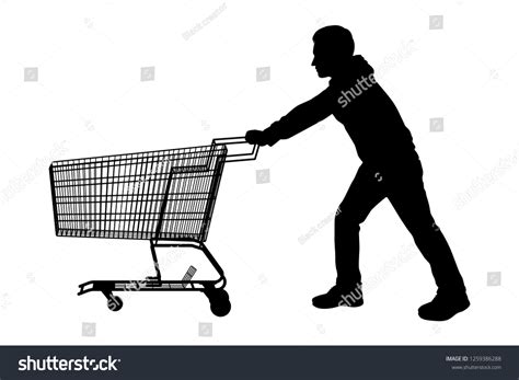 Man Shopping Cart Silhouette Vector Stock Vector Royalty Free