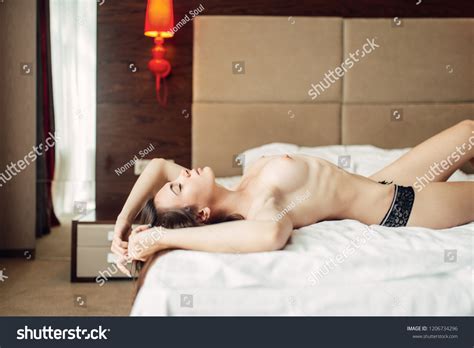 Sexy Woman Naked Breast Lying Bed Stock Photo Shutterstock