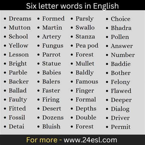 Six Letter Words In English Esl