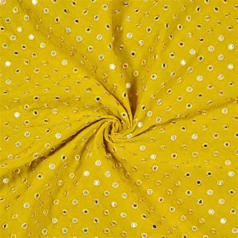 Buy Yellow Silver Mirror Work Georgette Fabric For Best Price Reviews