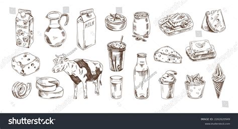 Hand Drawn Dairy Products Sketch Set Cheese Royalty Free Stock