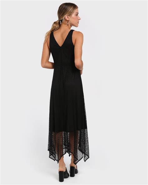 Riachuelo Vestido Midi Feminino Evas Rendado Preto Ak By Riachuelo