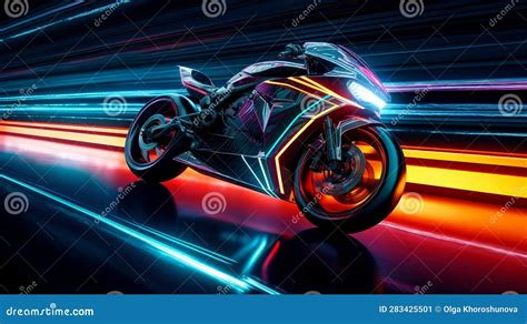 Futuristic Fantasy Motorbike On Highway Ai Generative Stock