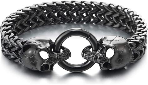 Amazon COOLSTEELANDBEYOND Gothic Mens Black Steel Skull Franco