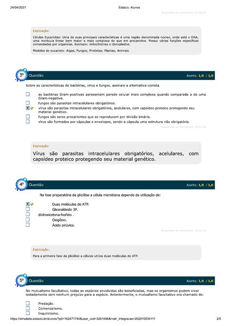 Simulado De Microbiologia E Imunologia Estacio Biomedicina