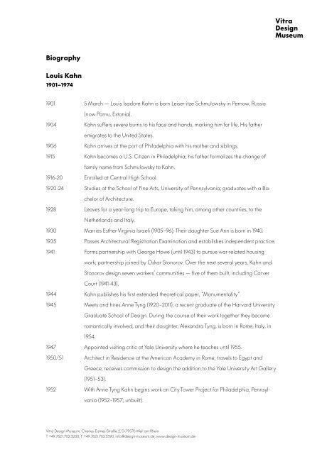 Louis Kahn Biography pdf - Vitra Design Museum