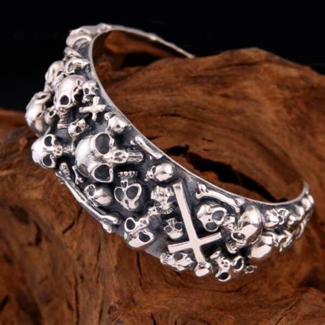 Big Bold Heavy Multi Skull Bangle Bracelet VVV Jewelry