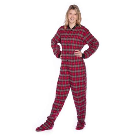 Big Feet Pajamas Adult Red Plaid Flannel One Piece Footy