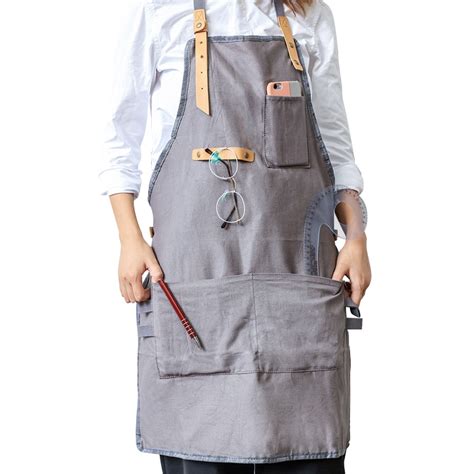 Bbq Creative Senior Canvas Apron Bib Leather Straps Kitchen Apron For Women Men Cooking