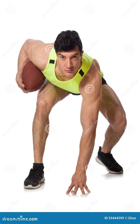 Man Playing American Football Isolated On White Stock Image Image Of