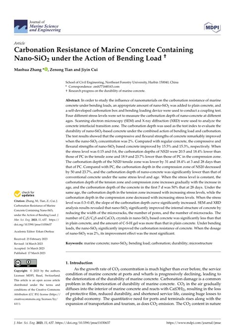 Pdf Carbonation Resistance Of Marine Concrete Containing Nano Sio