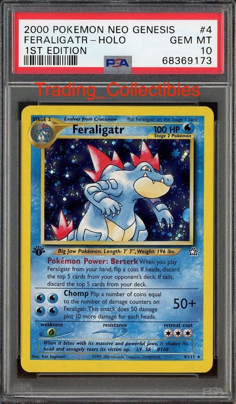 Psa 10 Gem Mint Feraligatr 1st Edition Holo 4111 Neo Genesis Pokemon