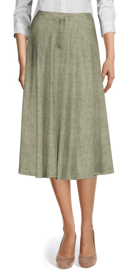 Sage Green Herringbone Linen Midi Flared Skirt Suit Sumissura