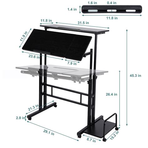 Mgaxyff Mobile Standing Computer Workstation Home Office Desk with Wheels and Host Shelf ...