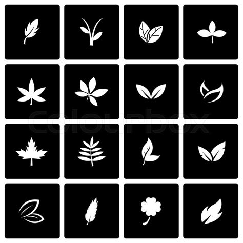 Vector Black Leaf Icon Set On Black Stock Vector Colourbox