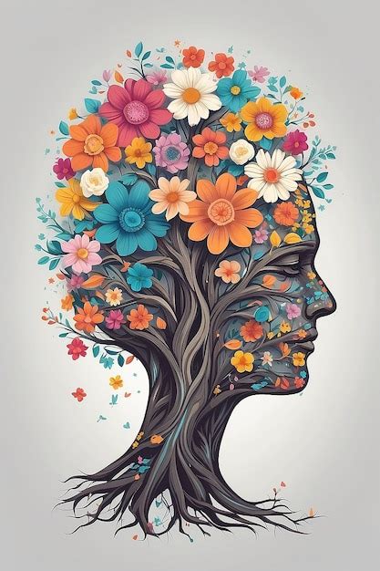 Premium Photo Human Brain Tree With Flowers Self Care And Mental