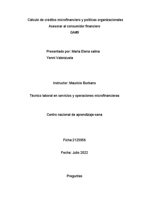 Calculo De Creditos Financieros 9 M Y Y Pdf Business Economias