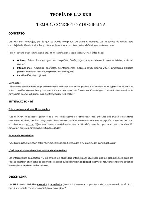 Teoría de las RRII Apuntes TEORÍA DE LAS RRII TEMA 1 CONCEPTO Y