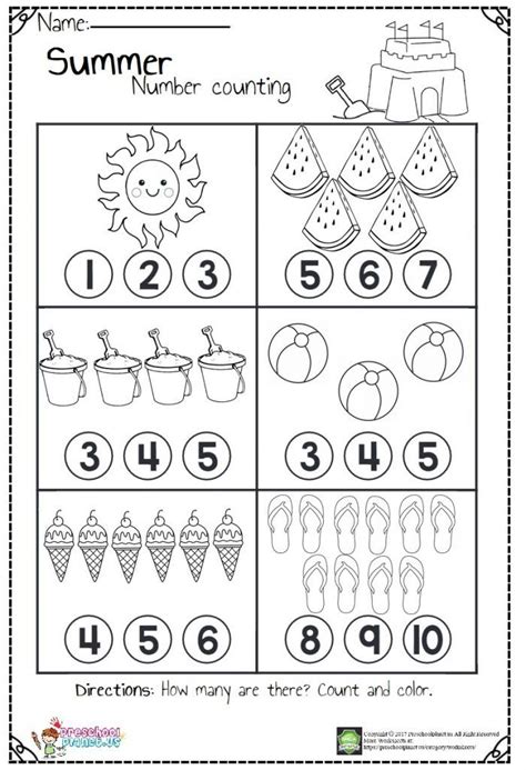 Summer Number Count Preschoolplanet Preschool Math Worksheets Summer Math Worksheets