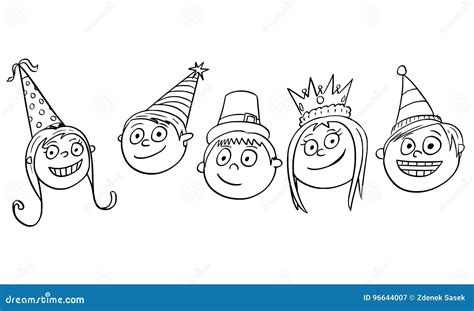 Cartoon Illustration of Five Kids Children with Party Hats Stock Vector - Illustration of kids ...