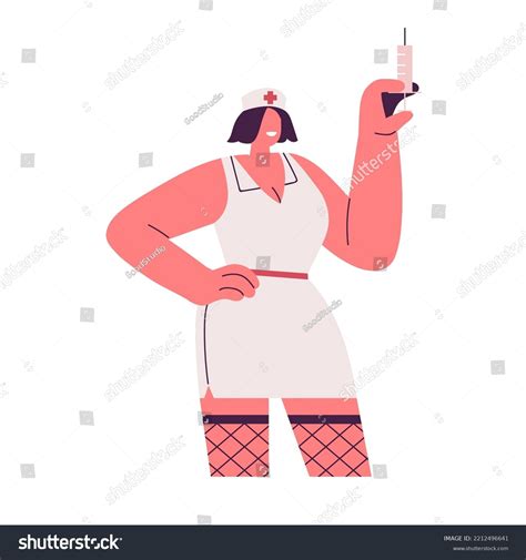 Woman Sexy Nurse Costume Syringe Happy Stock Vector (Royalty Free