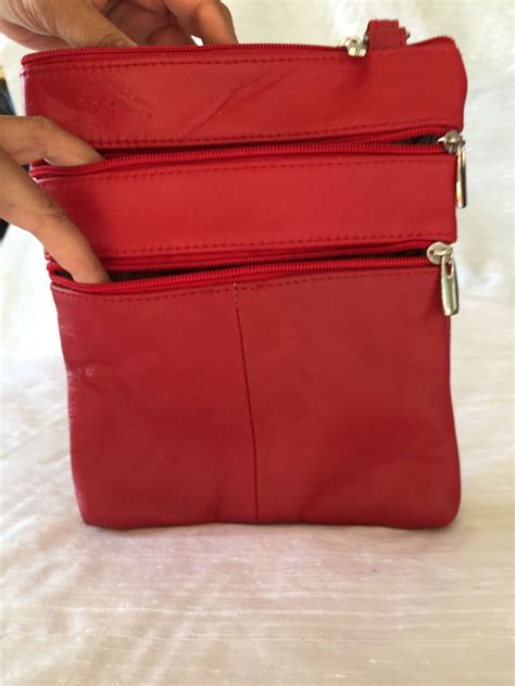 Leather Red Crossbody Purse Bag 5 Zippered Pockets Fully Etsy