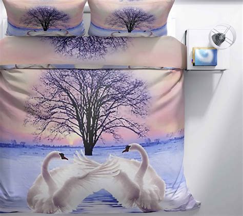 Romantic Swan 3d Bedding Set Fresh Swan Lake Tree Sunset Etsy