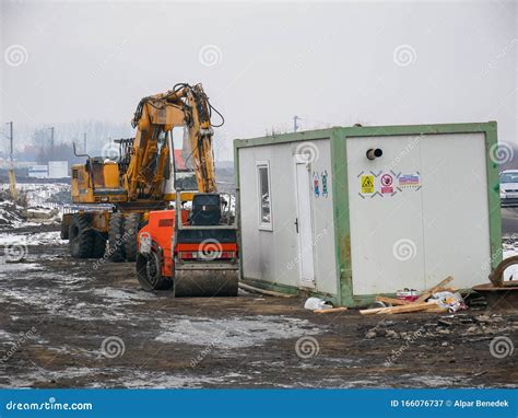 Road Construction Machinery , Security Guard House Near a Recently ...