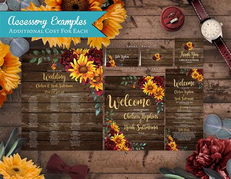 Rustic Sunflower Fall Wedding Invitationsunflowersburgundy Etsy