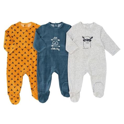 Lot de 3 pyjamas pour bébé en velours chaud et confortable 1 imprimé