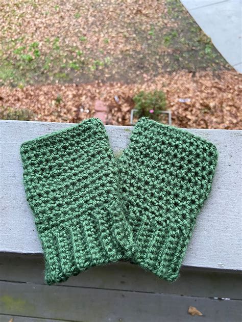 Dark Green Fingerless Gloves Womens Small Etsy